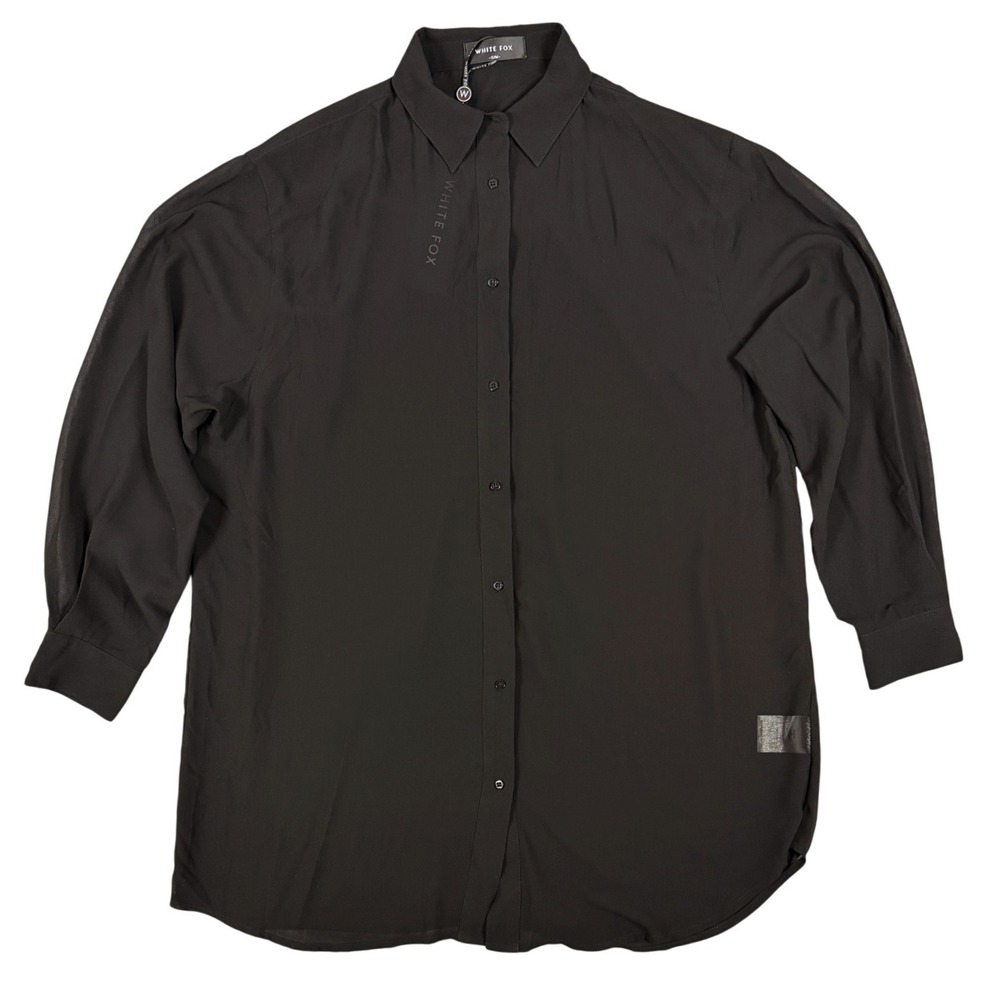 White Fox Womens Black Oversized Sheer Button Down Shirt S/M NWT